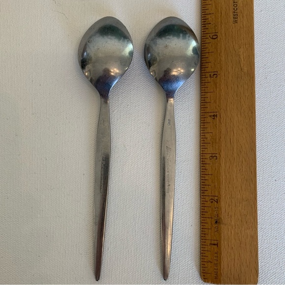 Ekco Eterna Prince 6.5" Stainless Serving Spoon Japan Vintage Plain Handle Set 2 - Picture 3 of 6